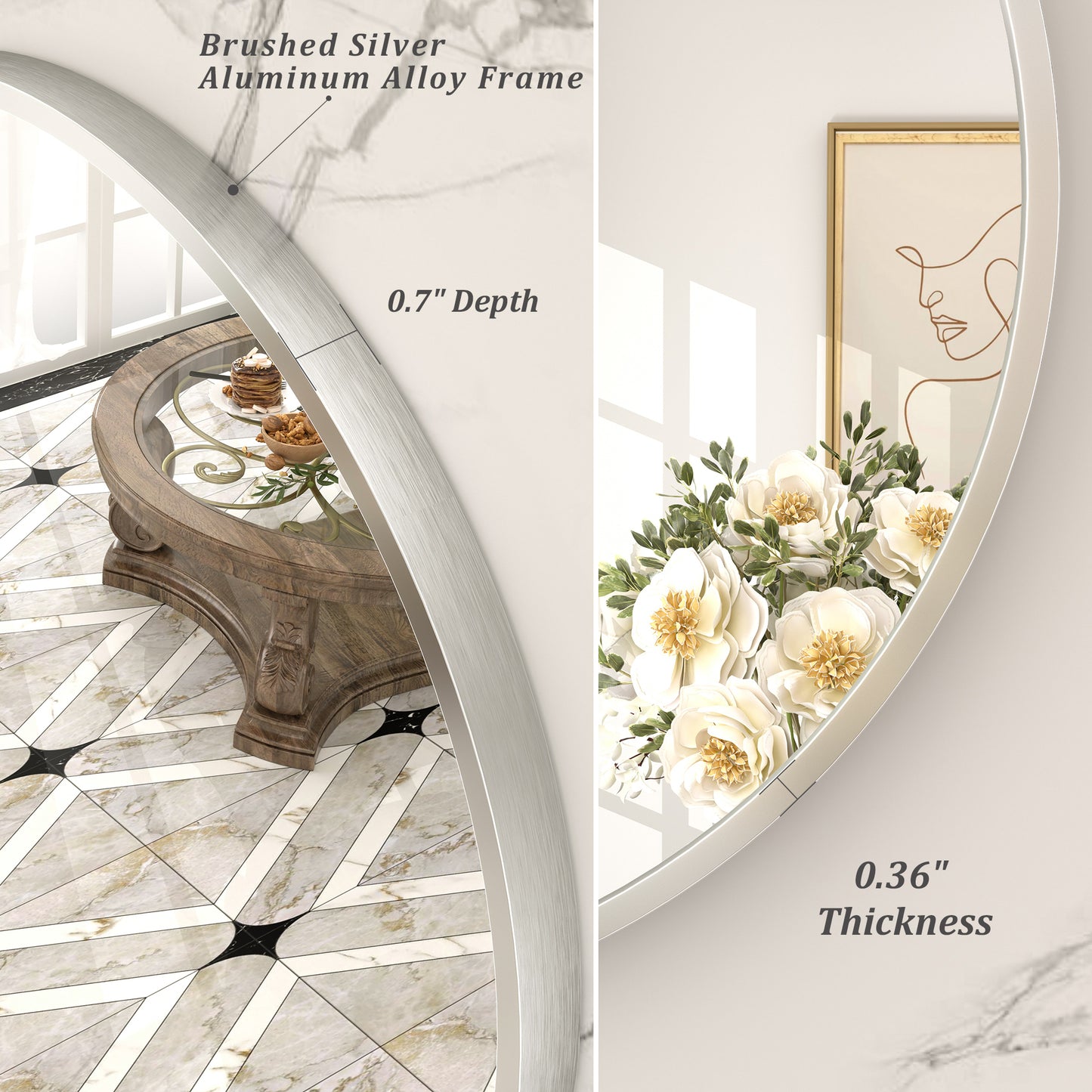 Round Aluminum Alloy Framed Wall Bathroom Vanity Mirror
