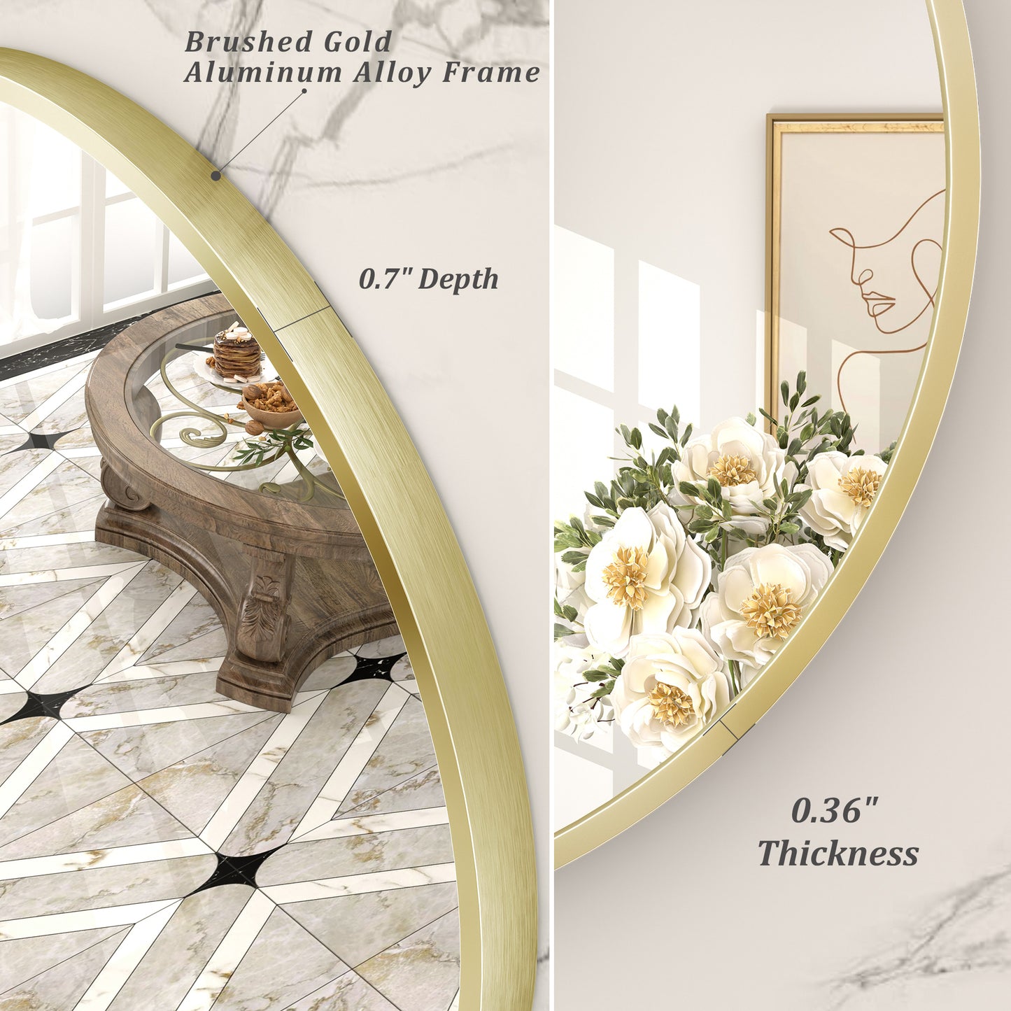 Round Aluminum Alloy Framed Wall Bathroom Vanity Mirror