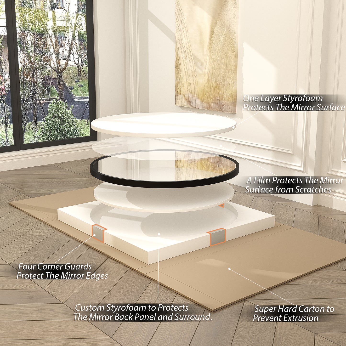 Round Aluminum Alloy Framed Wall Bathroom Vanity Mirror