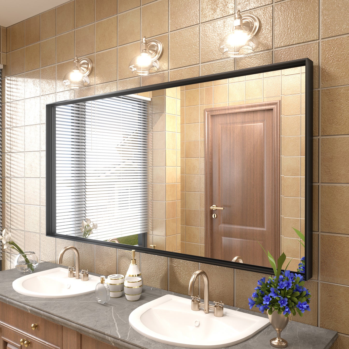 C-RA Rectangular Aluminum Alloy Framed Wall Bathroom Vanity Mirror