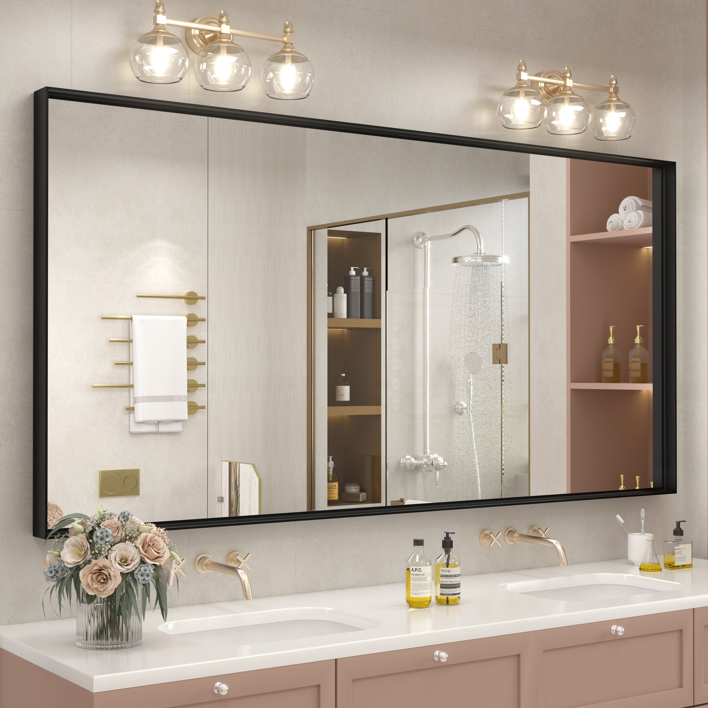 C-RA Rectangular Aluminum Alloy Framed Wall Bathroom Vanity Mirror