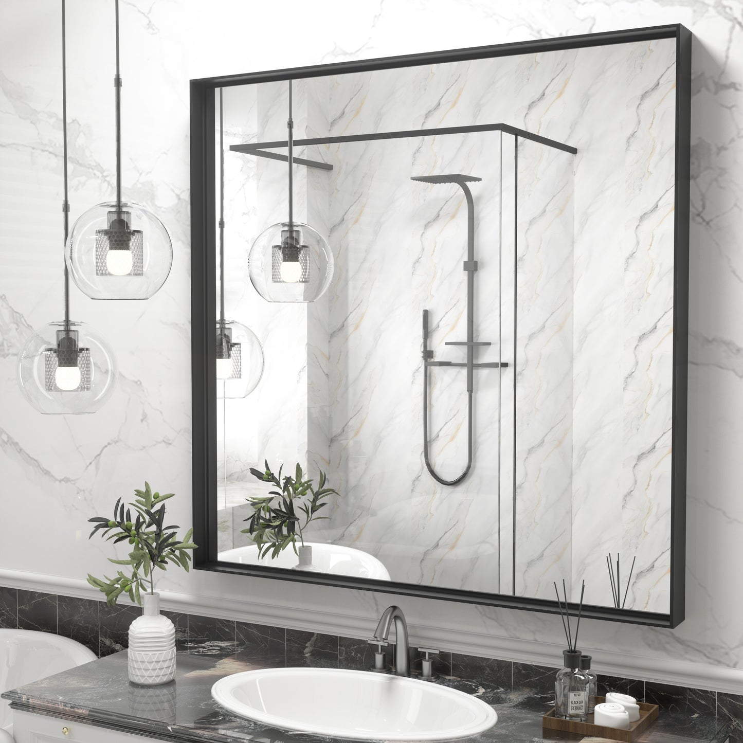 C-RA Rectangular Aluminum Alloy Framed Wall Bathroom Vanity Mirror