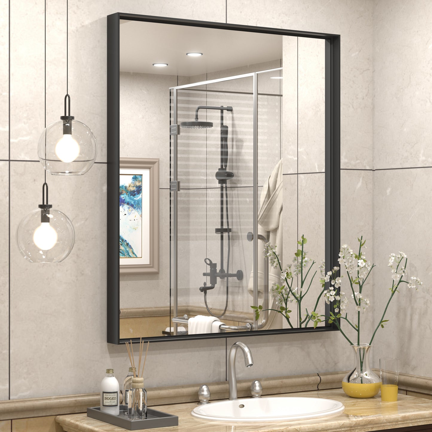 C-RA Rectangular Aluminum Alloy Framed Wall Bathroom Vanity Mirror