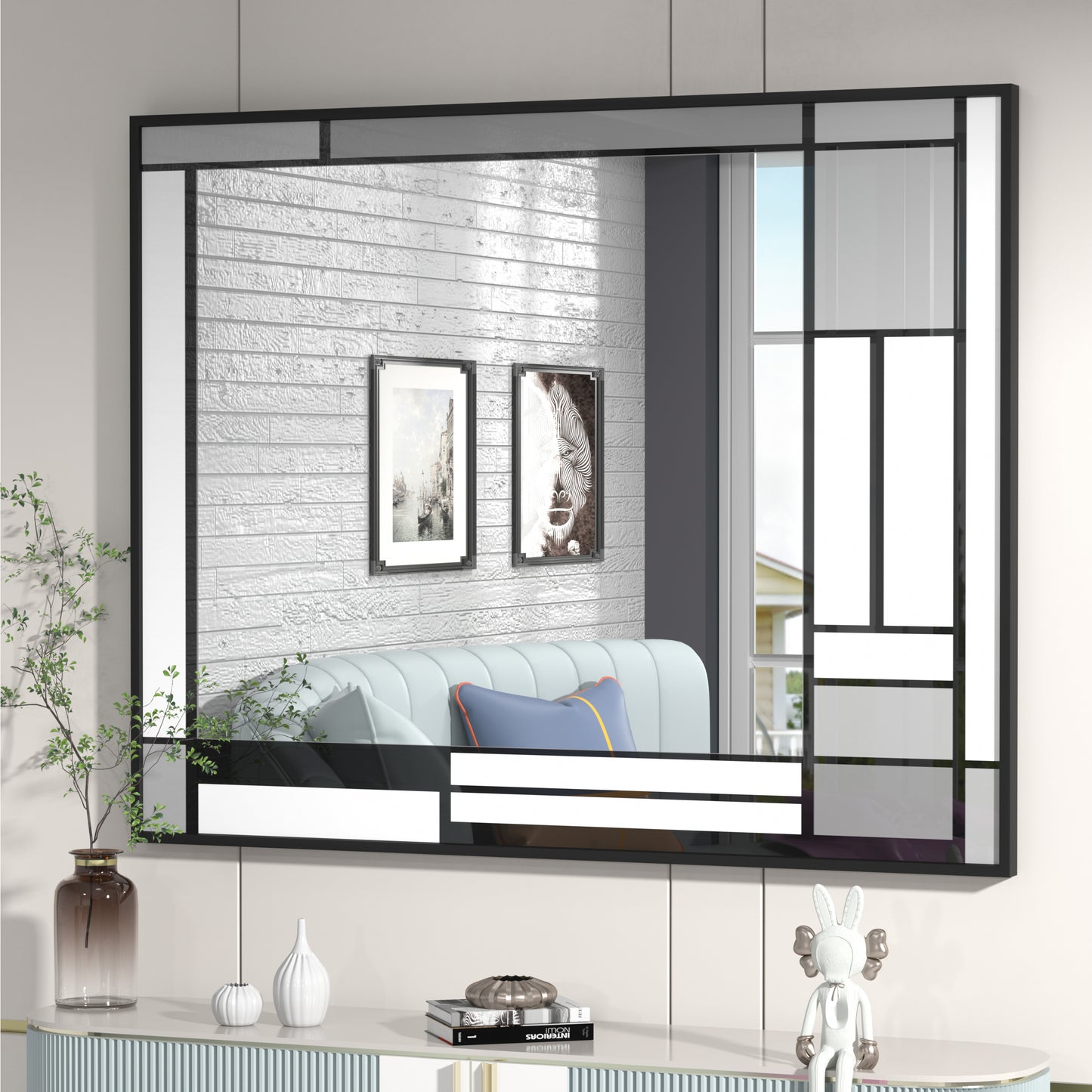 Framed Special-shaped Window Pane Wall Decor Mirror