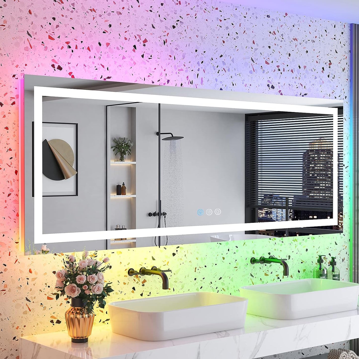 RGB Frameless Rectangle Front & Back Lighted Mirror