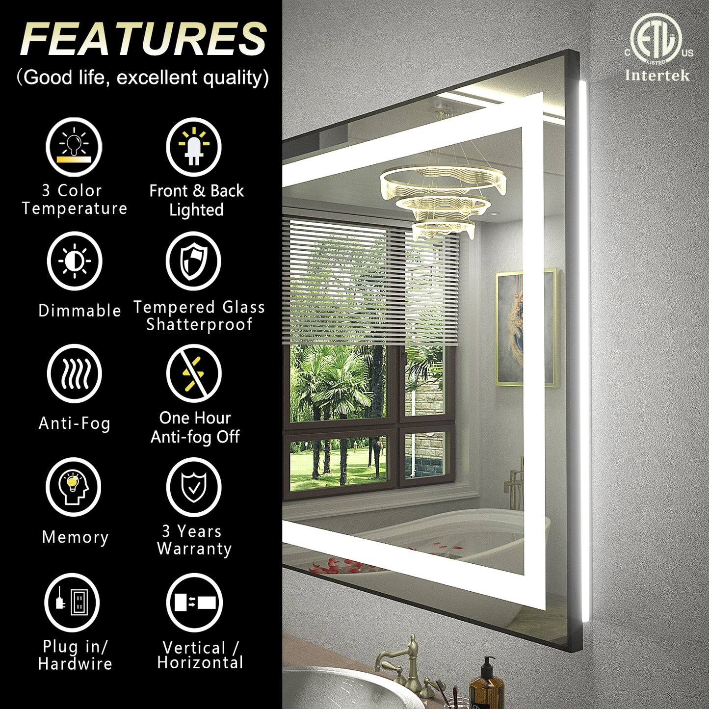 LED Framed Front & Back Lighted Mirror