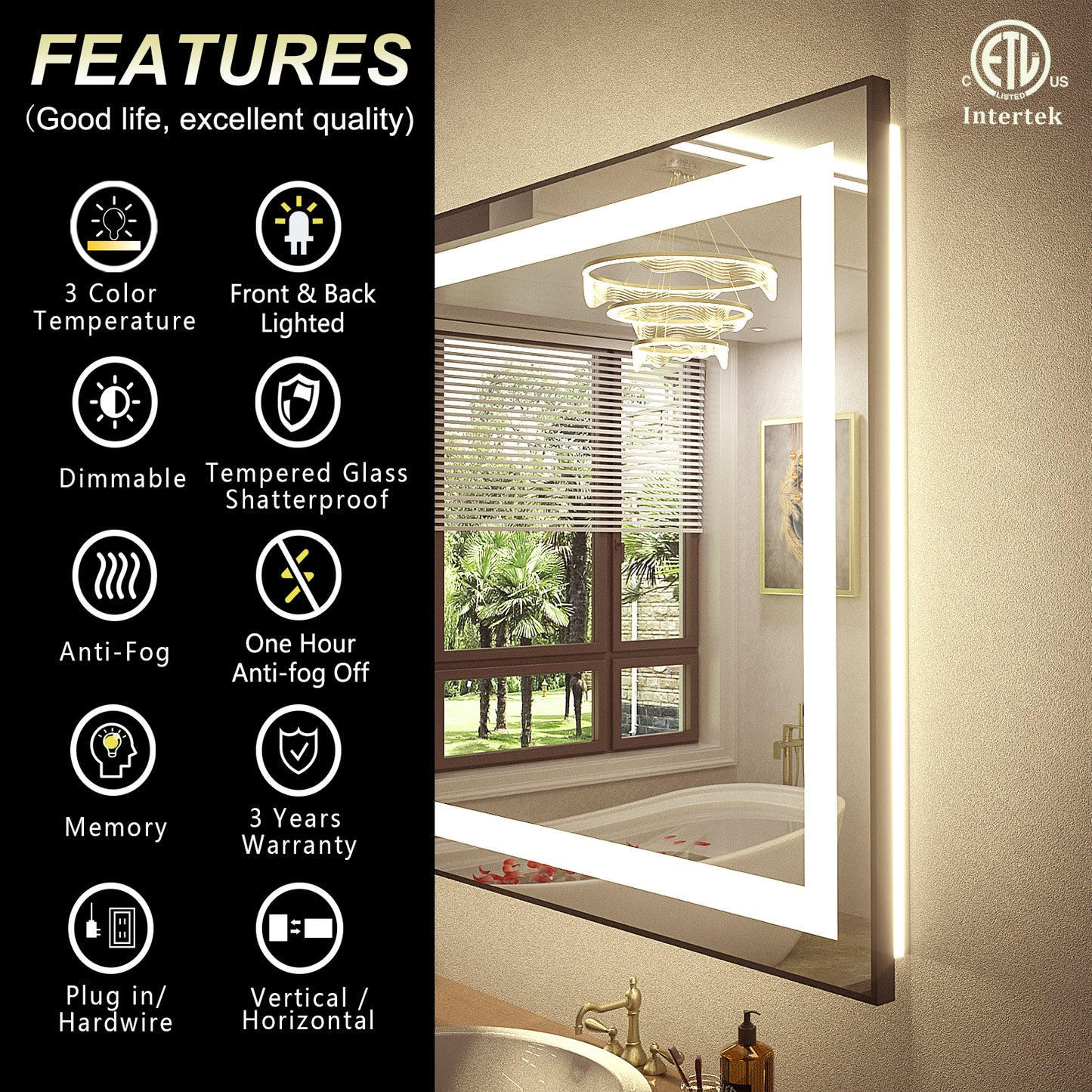 LED Framed Front & Back Lighted Mirror