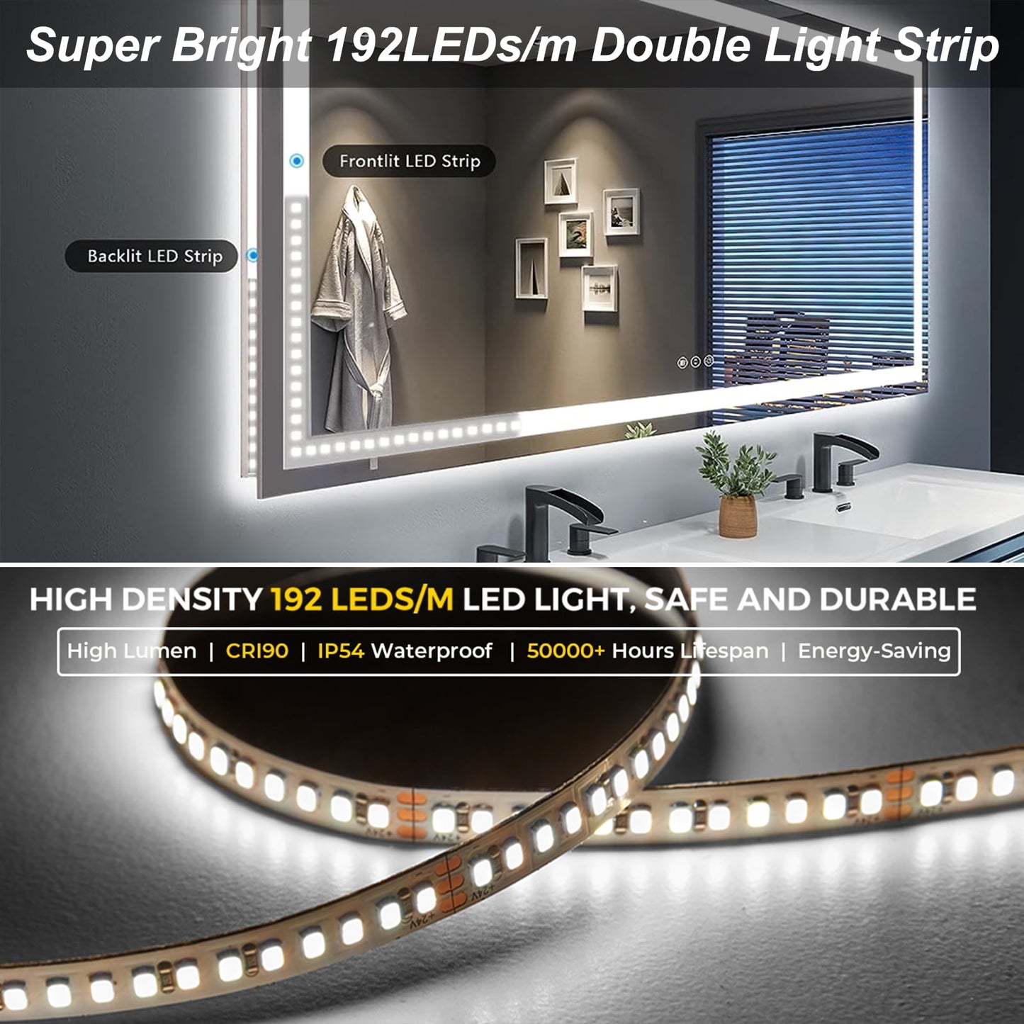 LED Frameless Front and Back Lighted Mirror