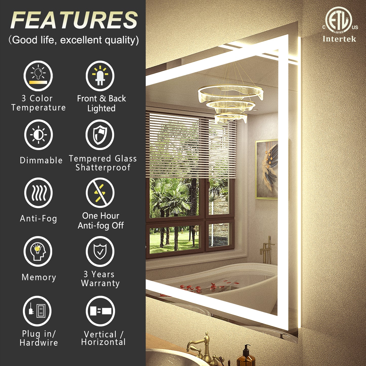 LED Frameless Front & Back Lighted Mirror