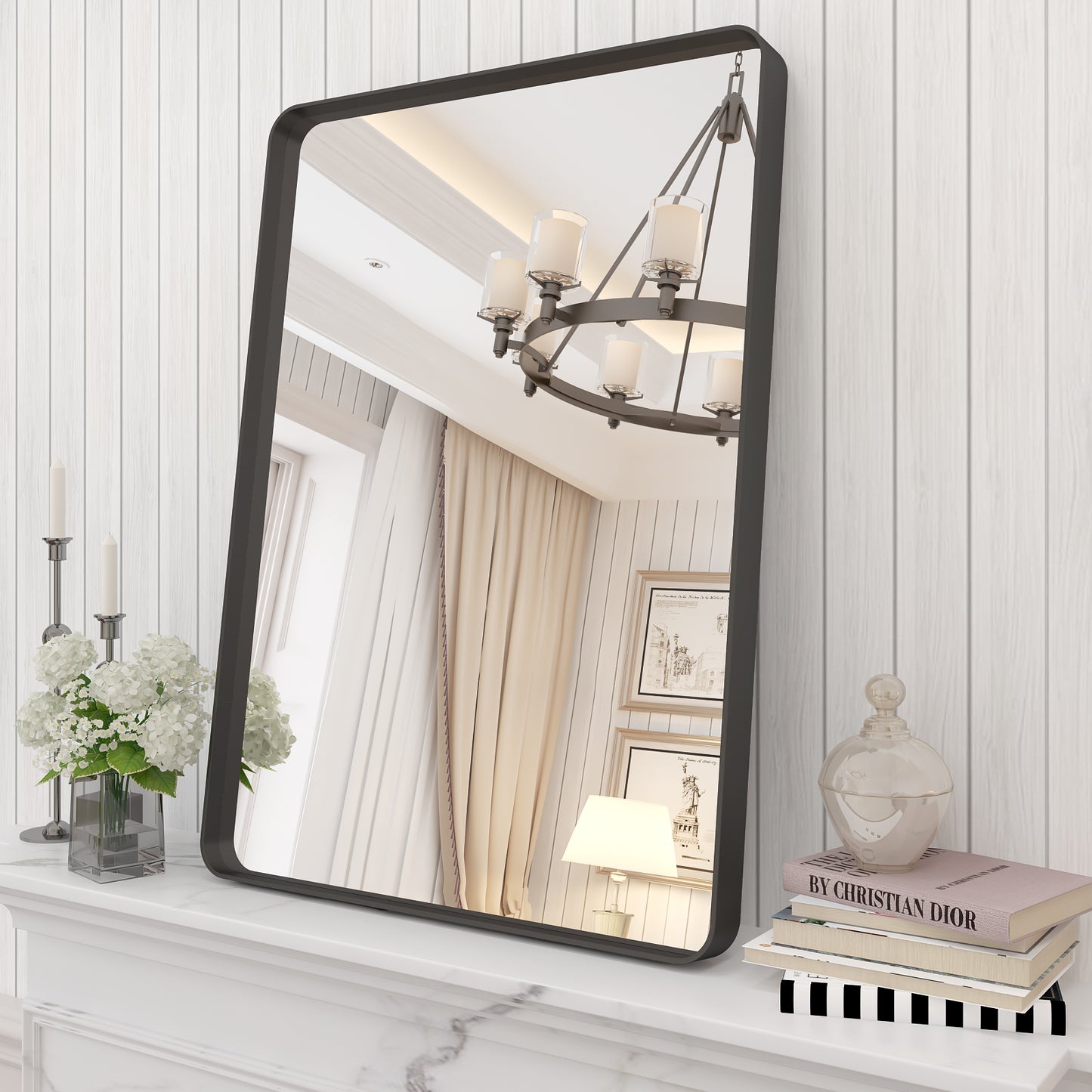 Framed Round Rectangle Wall Decor Mirror