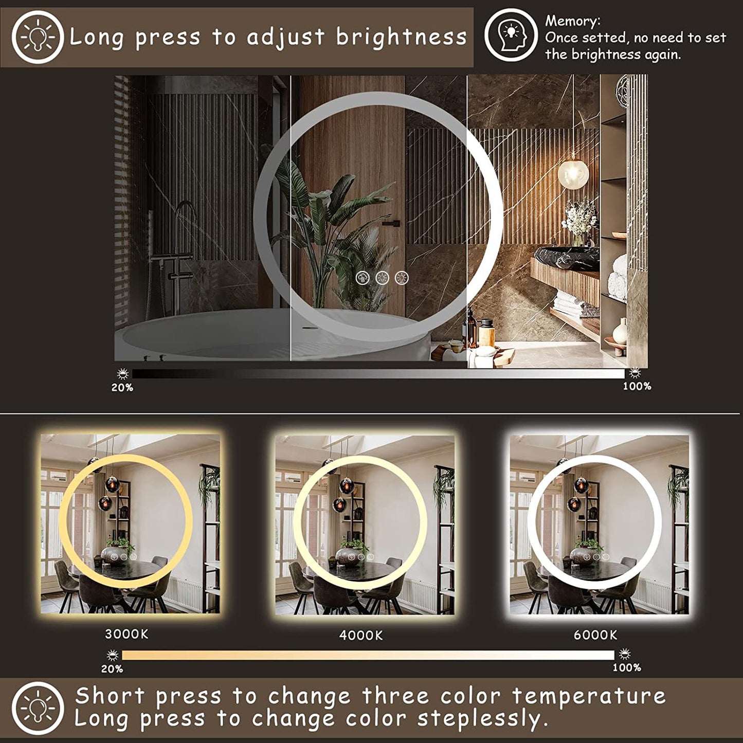 RGB Frameless Front & Back LED Lighted Mirror