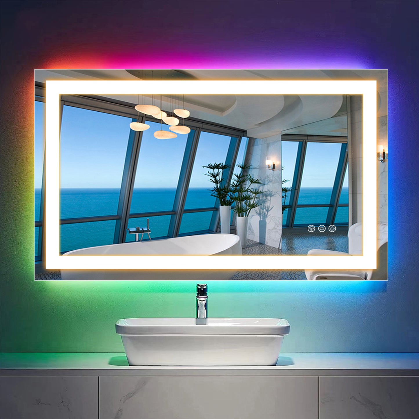 RGB Frameless Rectangle Front & Back Lighted Mirror