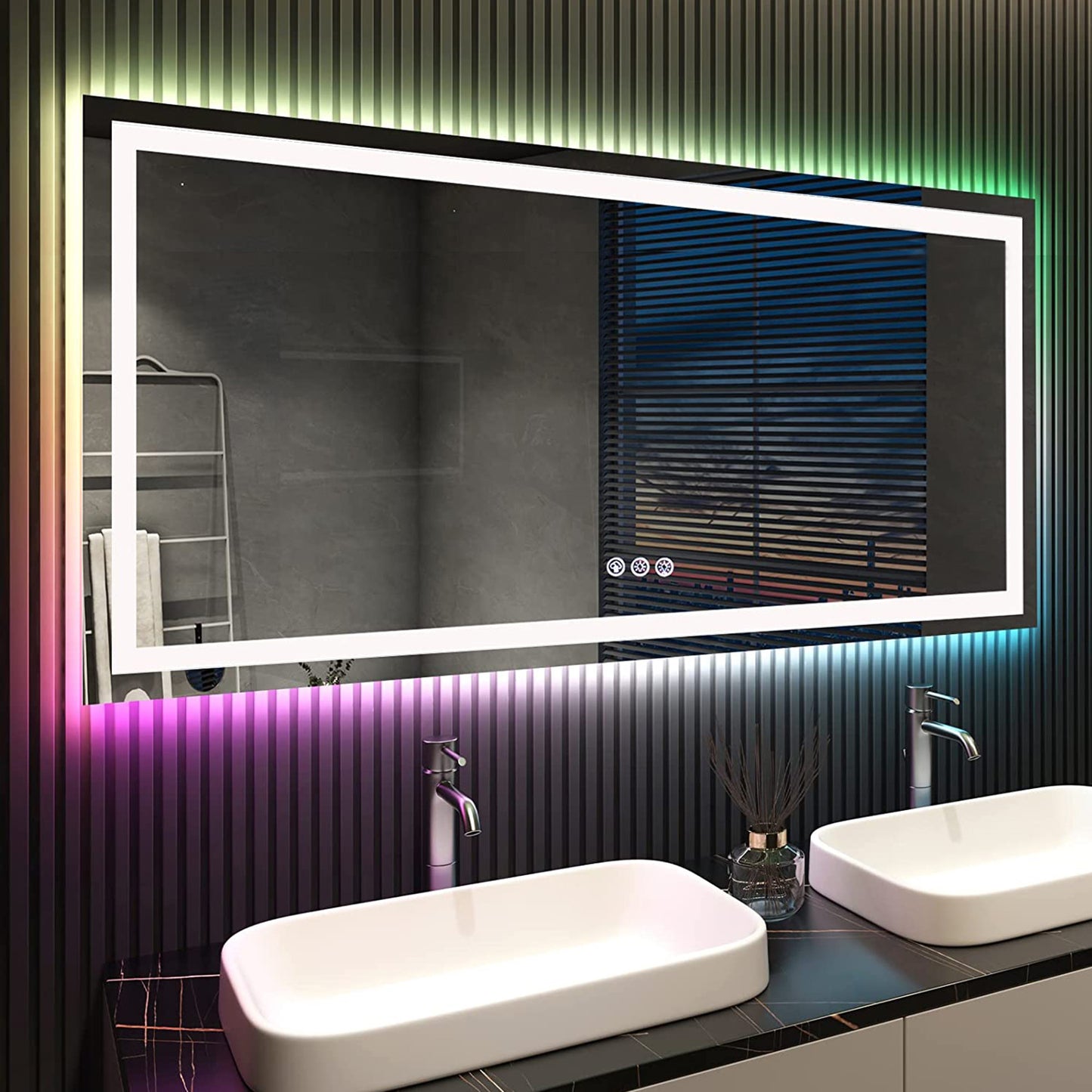 RGB Frameless Rectangle Front & Back Lighted Mirror