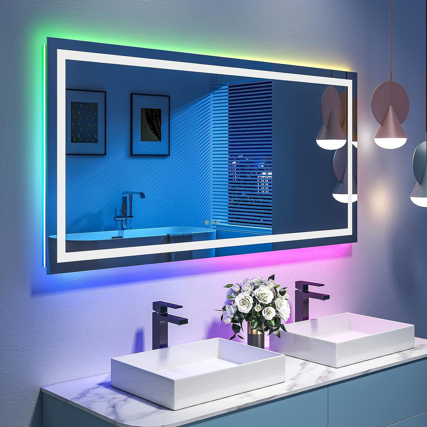 RGB Frameless Rectangle Front & Back Lighted Mirror