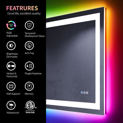 RGB Frameless Rectangle Front & Back Lighted Mirror