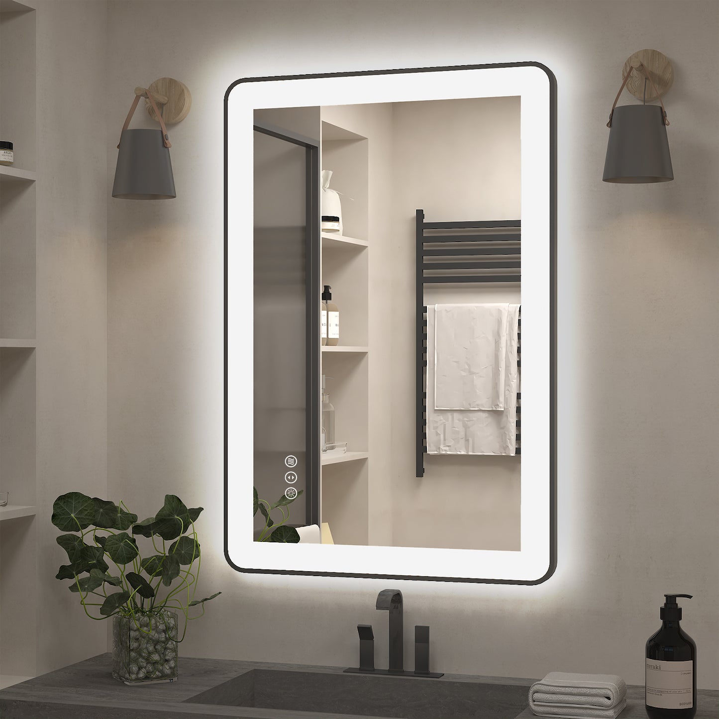 LED Framed Round Rectangle Front & Back Light Mirror