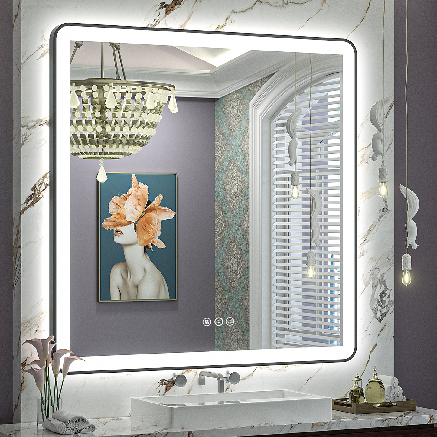 LED Framed Round Rectangle Front & Back Light Mirror