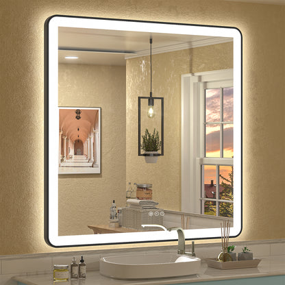 LED Framed Round Rectangle Front & Back Light Mirror