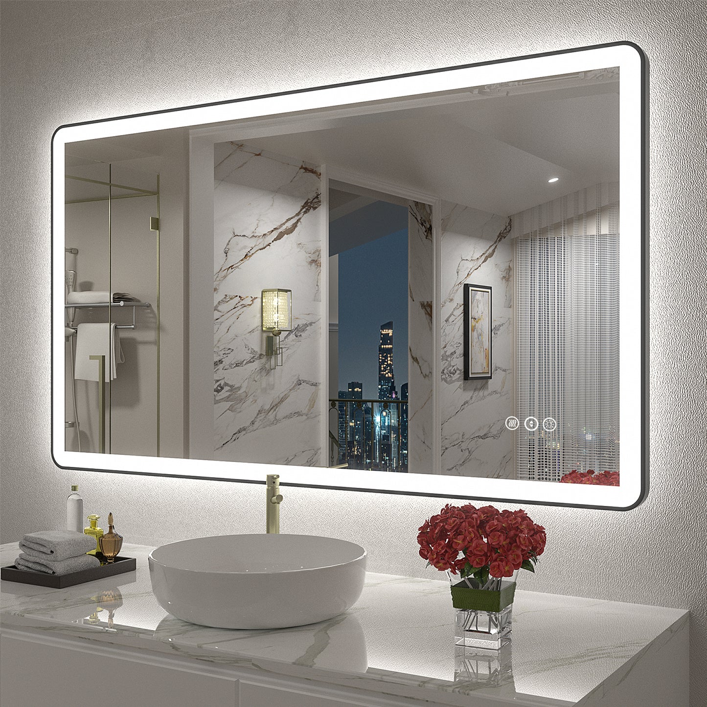 LED Framed Round Rectangle Front & Back Light Mirror