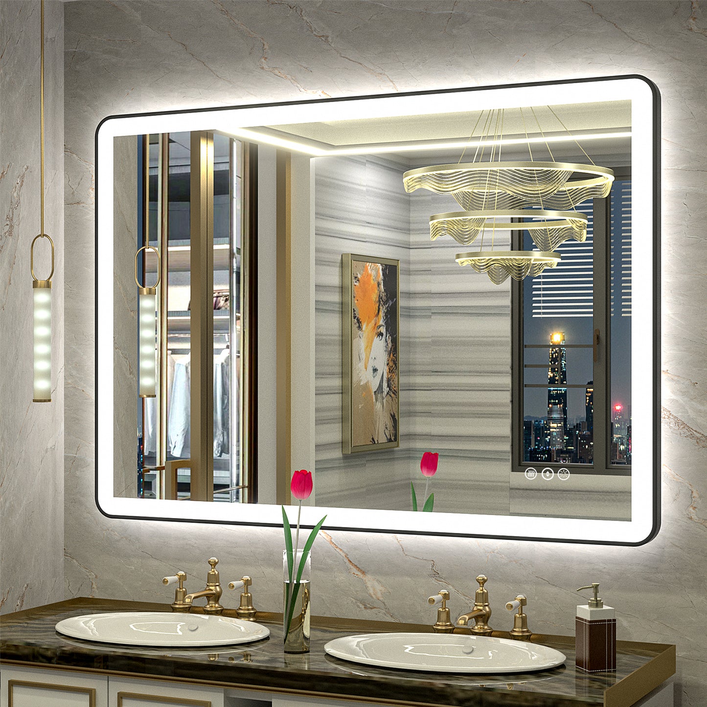 LED Framed Round Rectangle Front & Back Light Mirror