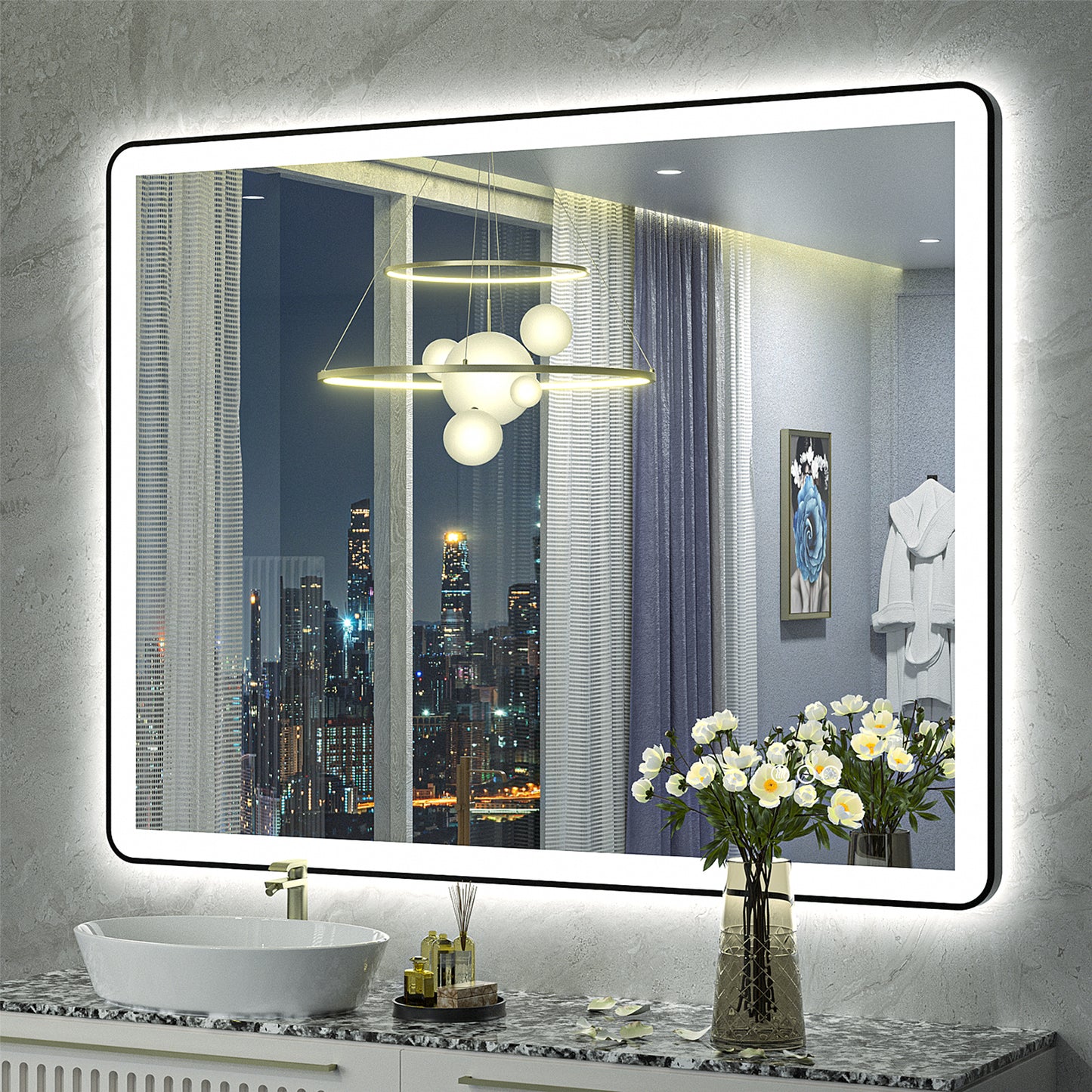 LED Framed Round Rectangle Front & Back Light Mirror