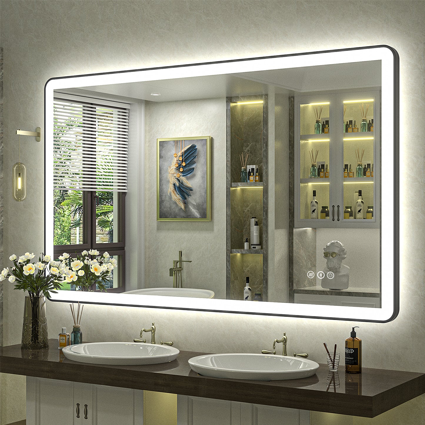 LED Framed Round Rectangle Front & Back Light Mirror