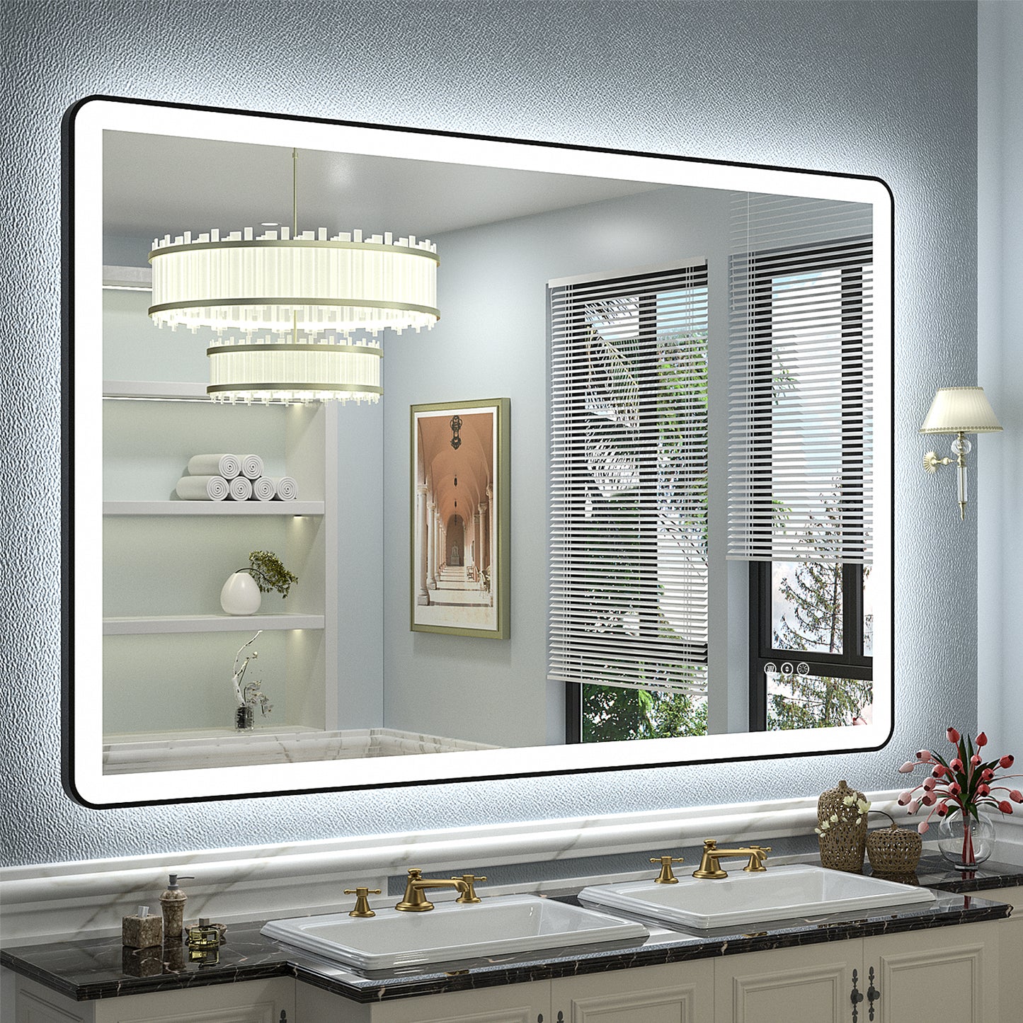 LED Framed Round Rectangle Front & Back Light Mirror