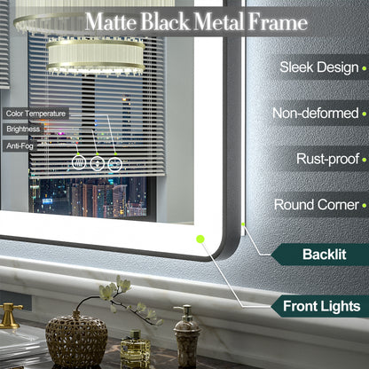 LED Framed Round Rectangle Front & Back Light Mirror