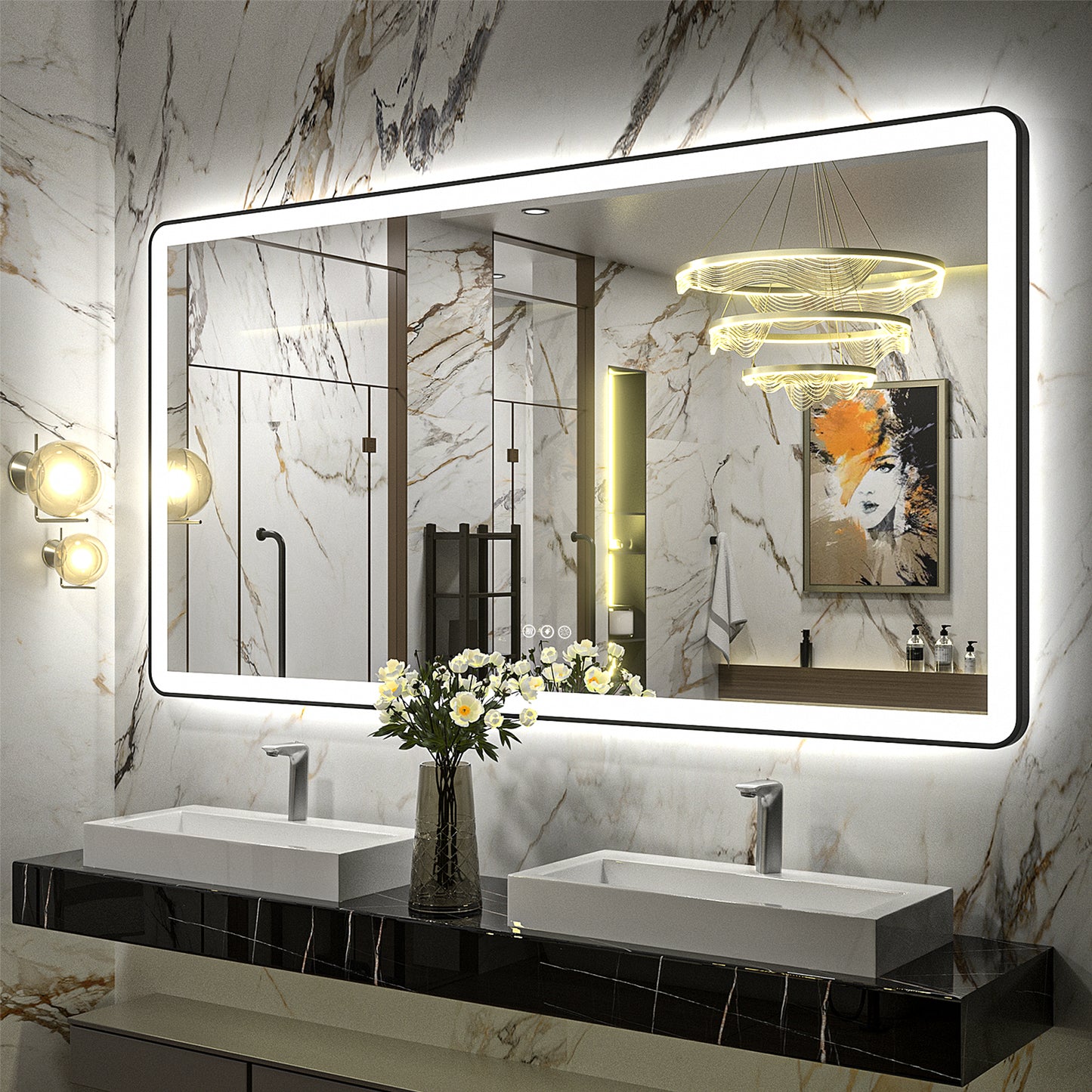 LED Framed Round Rectangle Front & Back Light Mirror