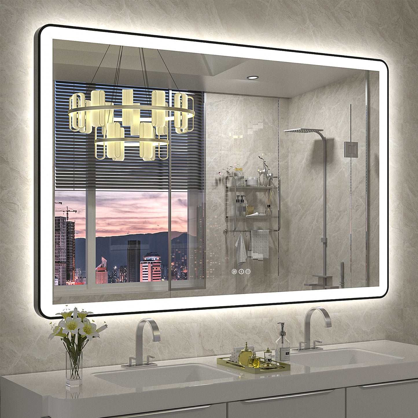 LED Framed Round Rectangle Front & Back Light Mirror