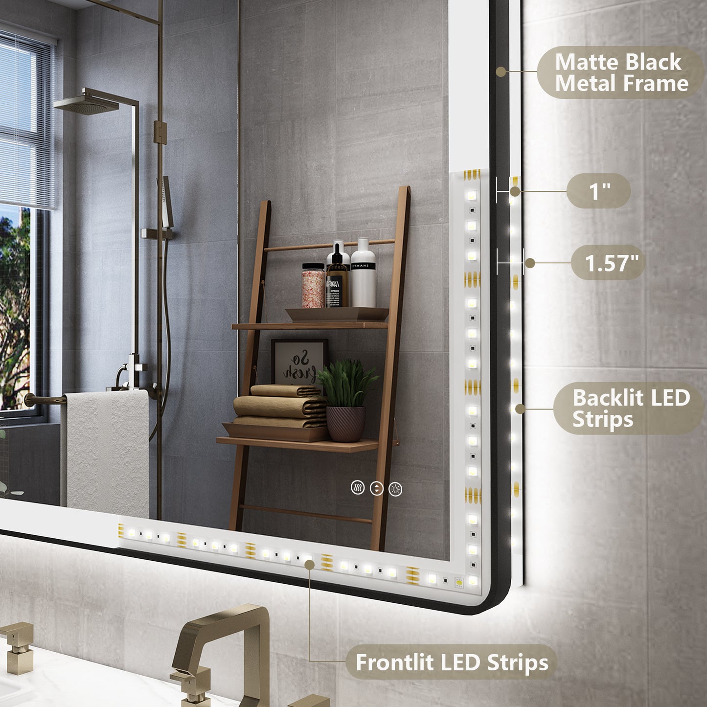 LED Framed Round Rectangle Front & Back Light Mirror