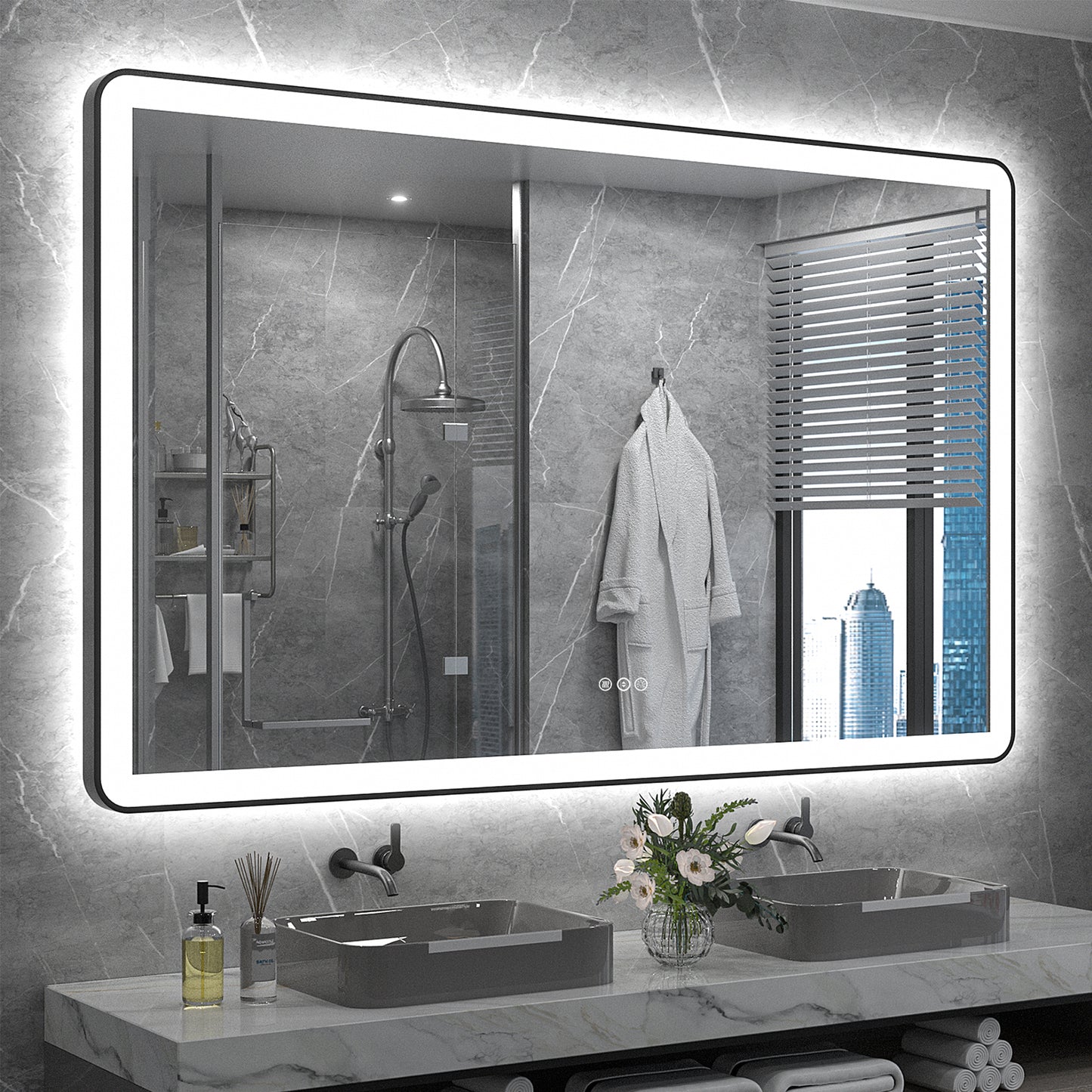 LED Framed Round Rectangle Front & Back Light Mirror