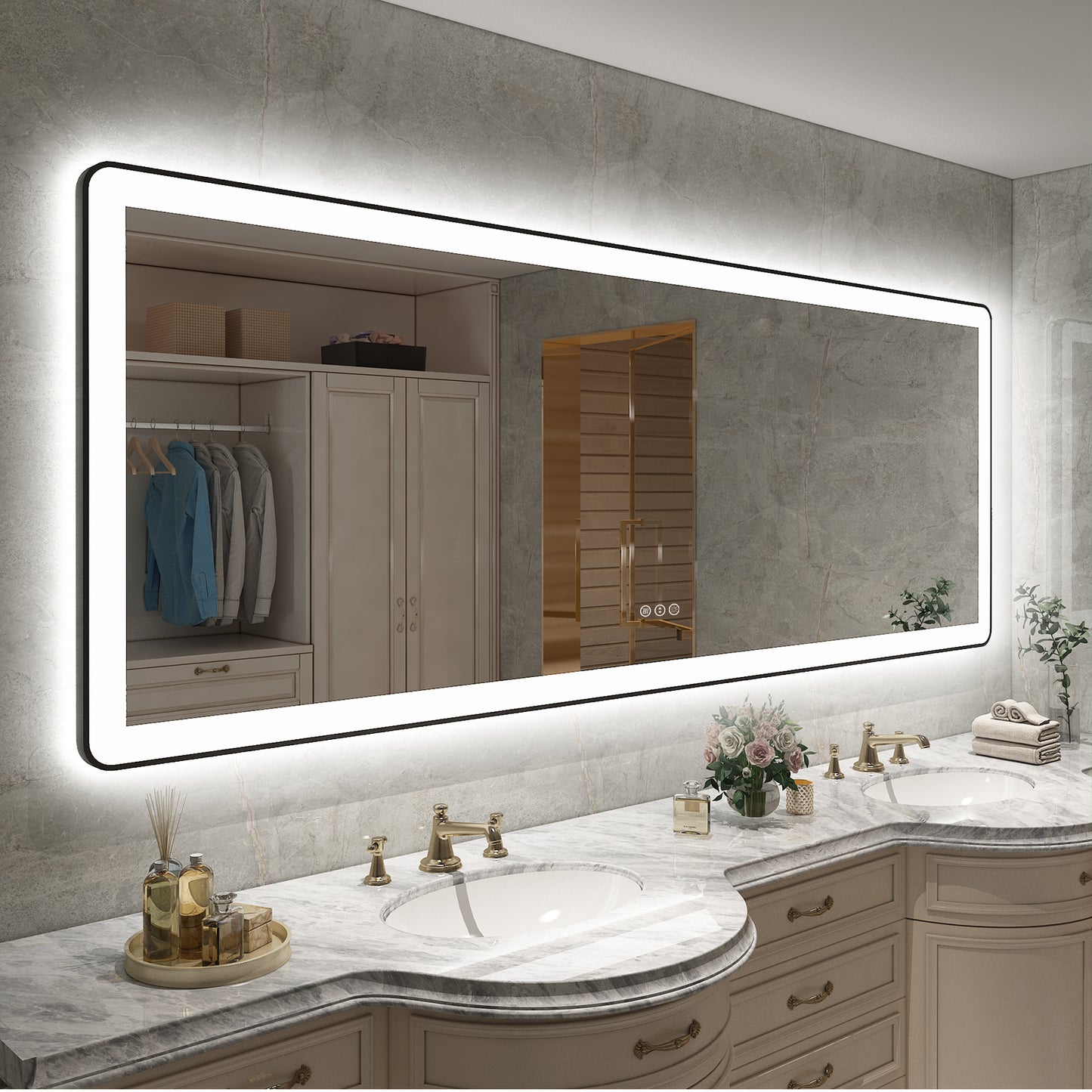 LED Framed Round Rectangle Front & Back Light Mirror