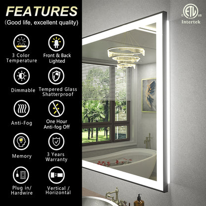 LED Framed Front & Back Lighted broad Mirror