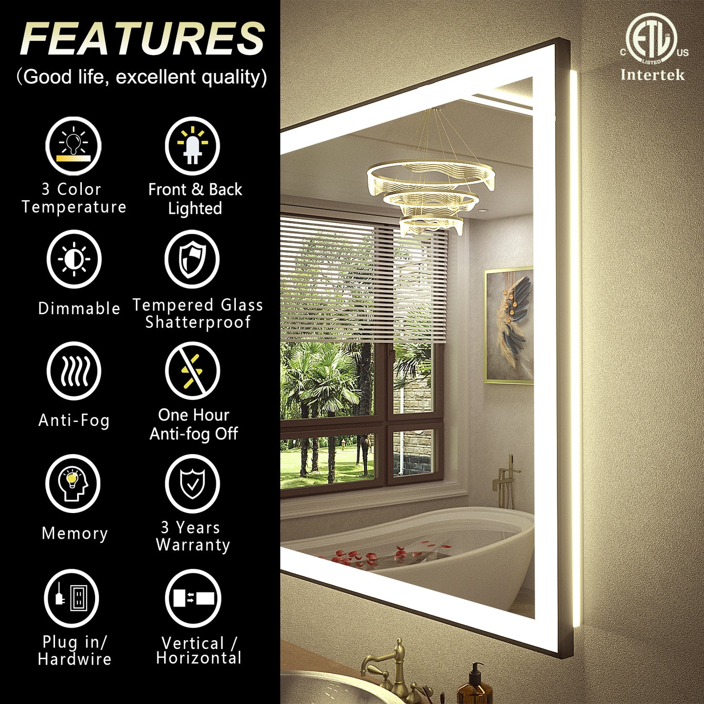 LED Framed Front & Back Lighted broad Mirror