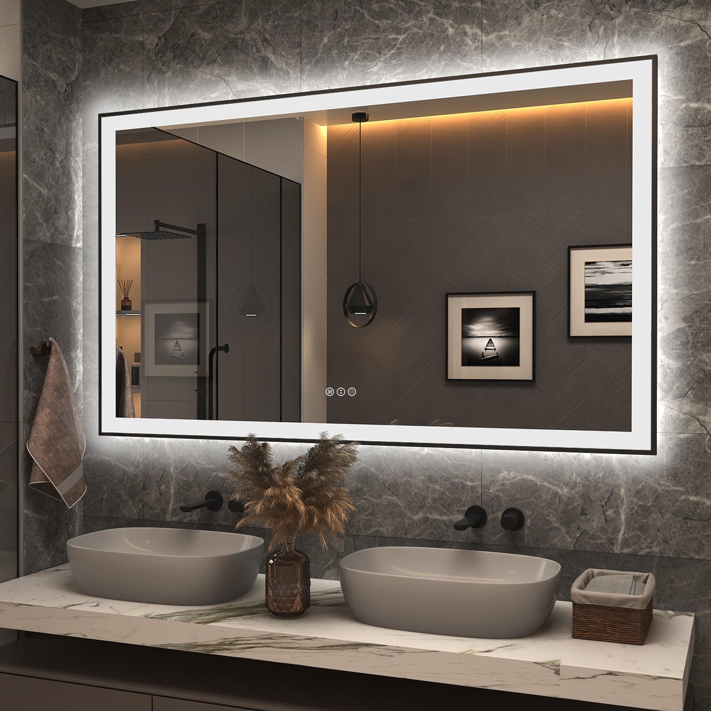 LED Framed Front & Back Lighted broad Mirror