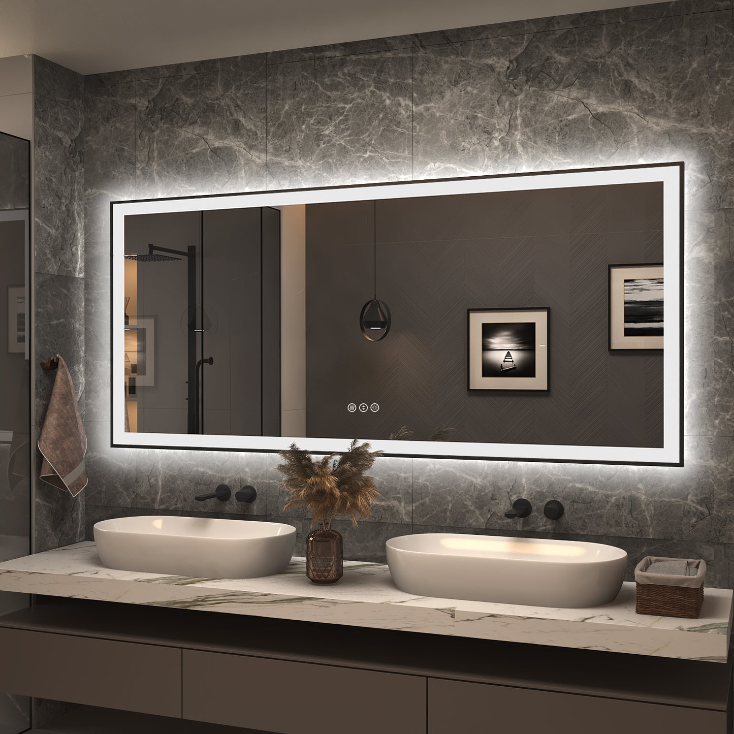 LED Framed Front & Back Lighted broad Mirror