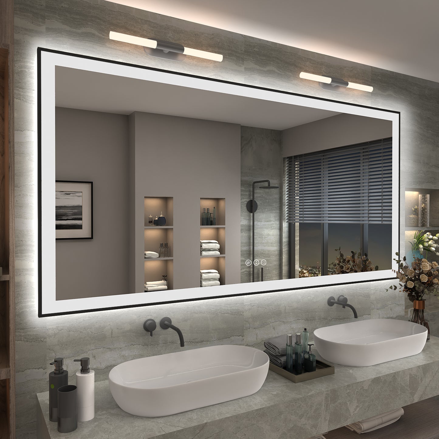 LED Framed Front & Back Lighted broad Mirror