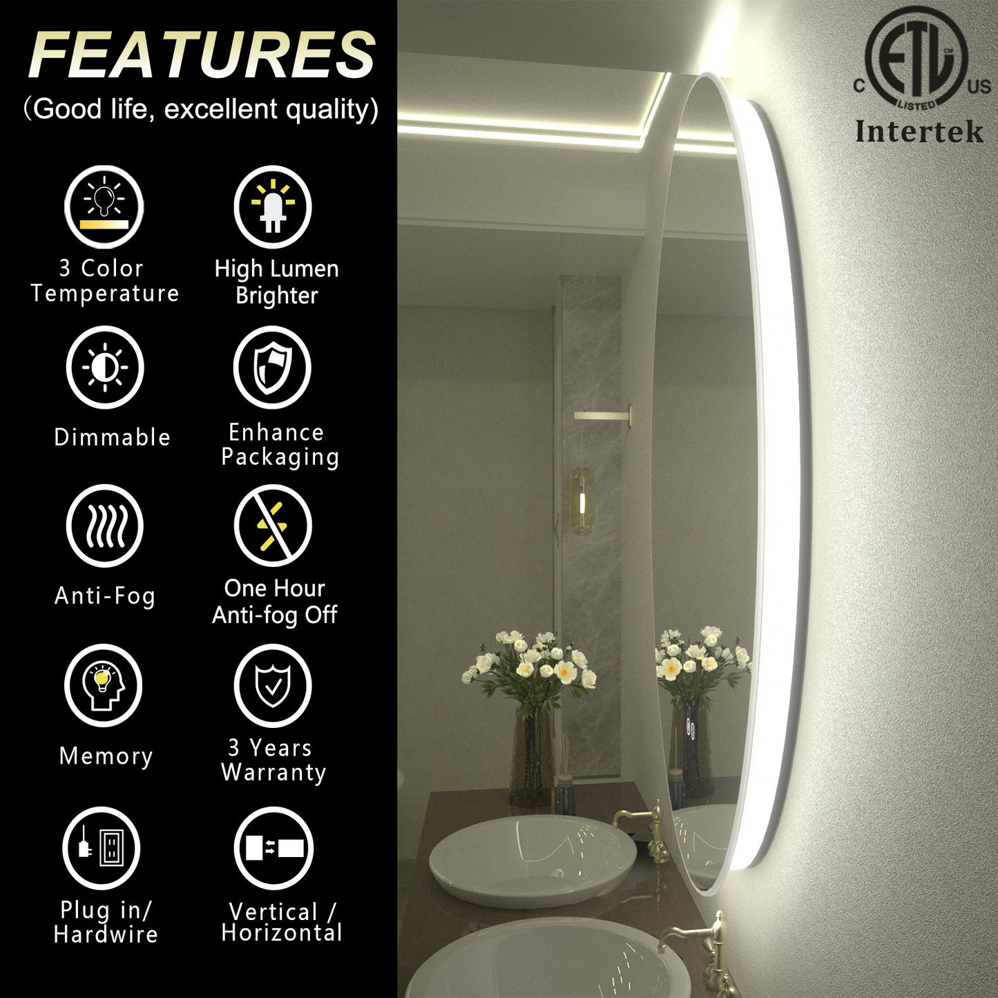 LED Frameless Oval Back Lighted Mirror