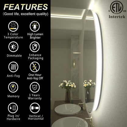 LED Frameless Oval Back Lighted Mirror