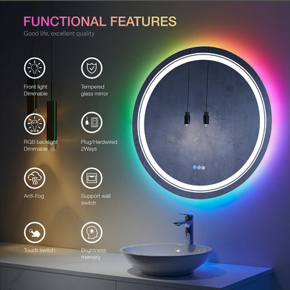 RGB Frameless Front & Back Round Mirror